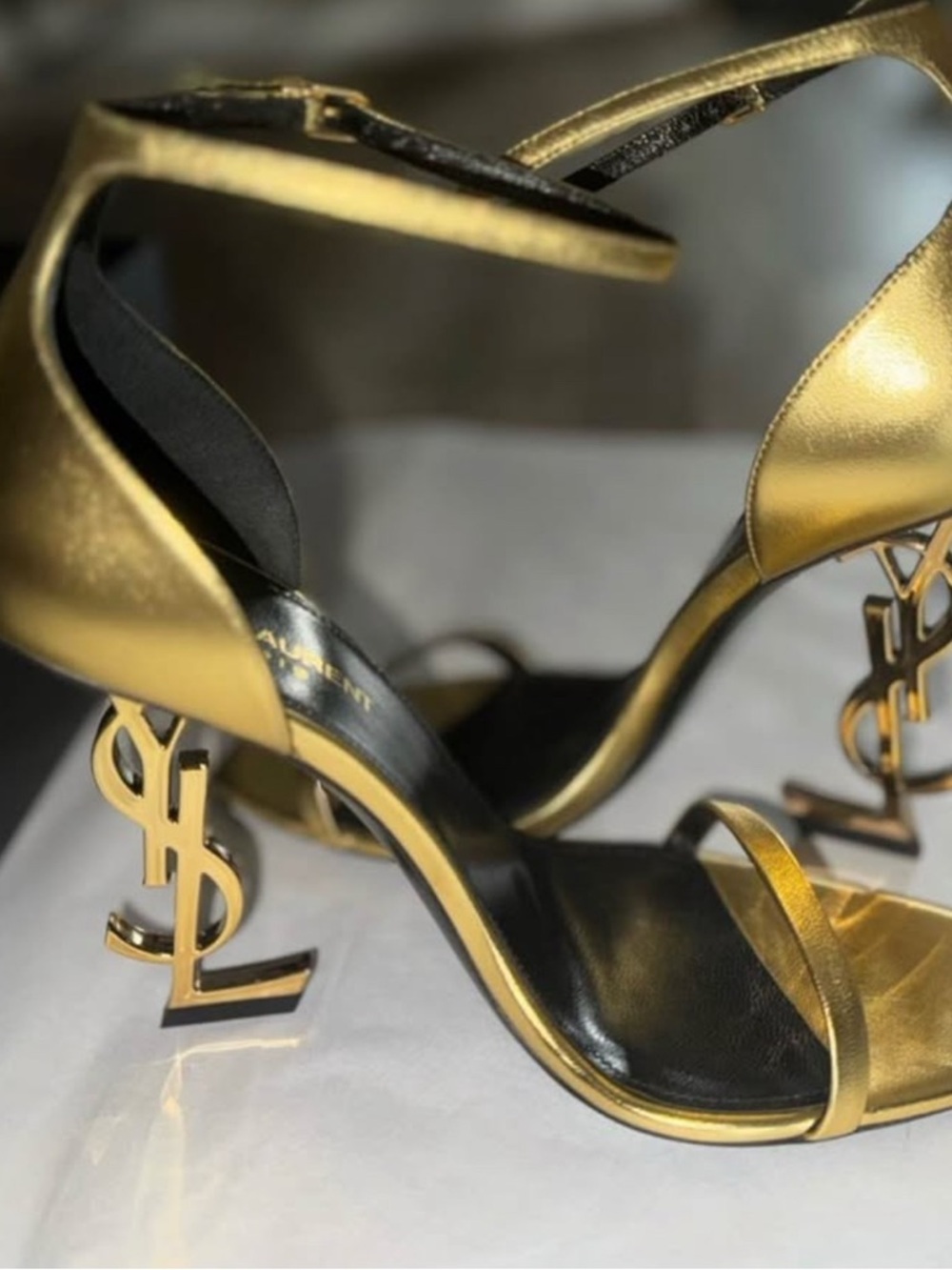 Saint Laurent Metallic Gold Strappy Heels - Picture 5 of 5